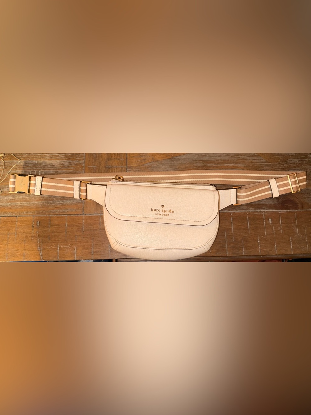 Kate Spade Cream Leather Belt Bag with Striped Strap